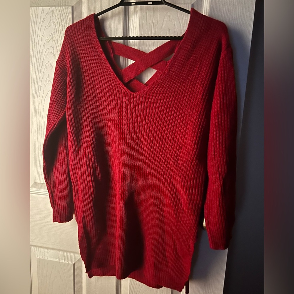 medium red sweater, wore for last christmas only